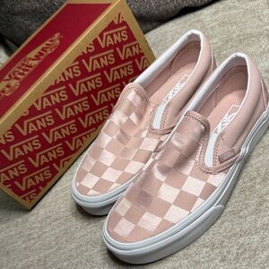 Vans Women's Pink Checkered Slip-On Sneakers Size 6.5